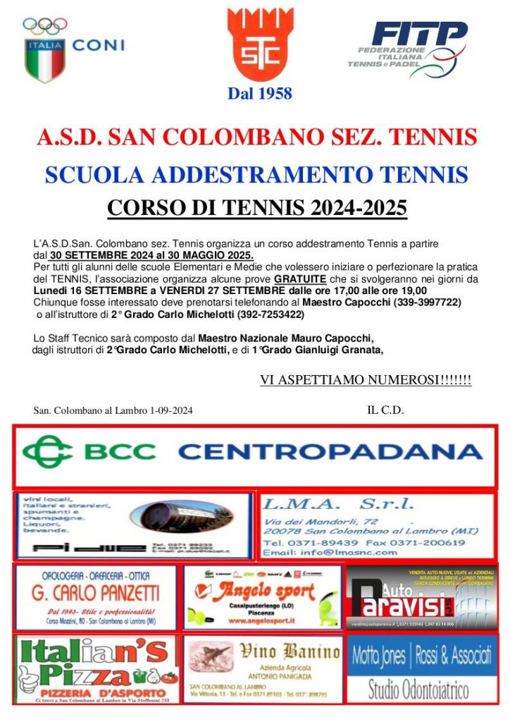 Corsi di tennis 2024-2025